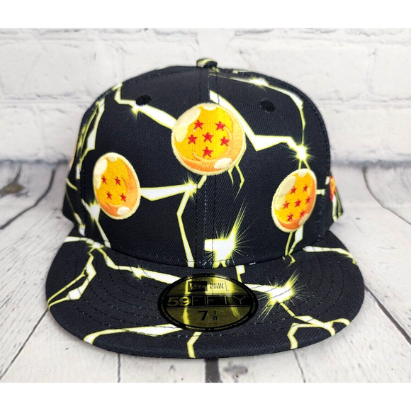 RARE NEW ERA 59FIFTY DRAGON BALL Z DBZ FITTED HAT CAP BLACK 7 1/8 GOKU VEGETA